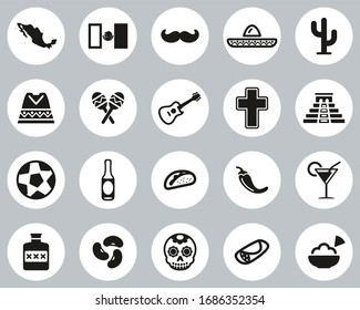 Mexico Country & Culture Icons Black & White Flat Design Circle Set Big