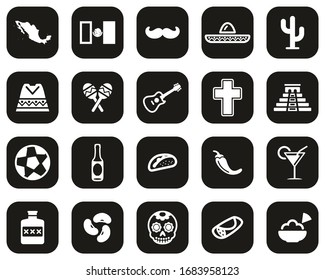 Mexico Country & Culture Icons White On Black Flat Design Set Big