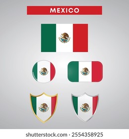 Mexico country flag country flag button and shield vector design