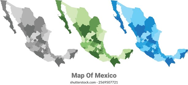 Mexico country map in different colors