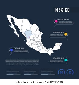 Mexico country map infographics vector with pointer marks and circle chart.  Editable Infographics template. Vector illustration