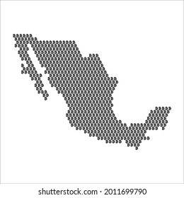 Mapa del país de México hecho con el logo de la moneda criptográfica de bitcoin