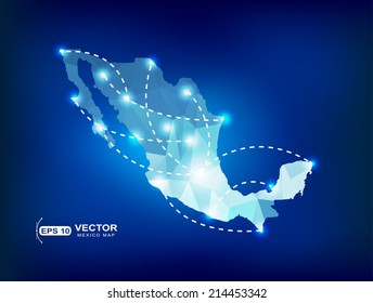 Mexico Country Map Polygonal With Spot Lights Places