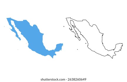 Mexico country map. Map in various outline and blue silhouette styles	