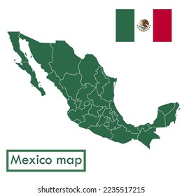 Mexiko-Landkarte, Vektor dunkelgrün mit weißen Stadtplänen