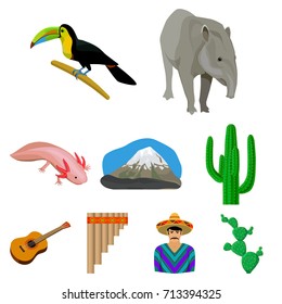 Mexico country set icons in cartoon style. Big collection of Mexico country vector symbol stock illustration