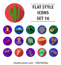 Mexico country set icons in flat style. Big collection of Mexico country vector symbol stock illustration