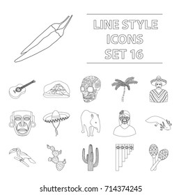 Mexico country set icons in outline style. Big collection of Mexico country vector symbol stock illustration