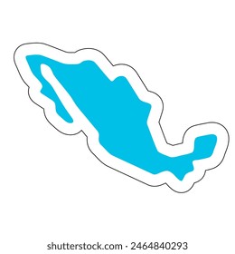 Mexico country silhouette. High detailed map. Solid blue vector sticker with white contour isolated on white background.
