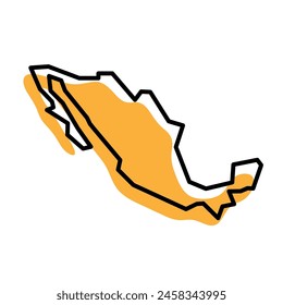 Mexico country simplified map. Orange silhouette with thick black sharp contour outline isolated on white background. Simple vector icon