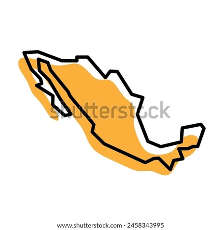 Mexico country simplified map. Orange silhouette with thick black sharp contour outline isolated on white background. Simple vector icon