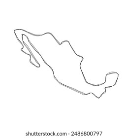 Mexico country simplified map.Thin triple pencil sketch outline isolated on white background. Simple vector icon