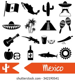 Mexico country theme symbols icons set eps10