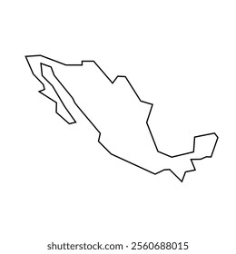 Mexico country thin black outline silhouette. Simplified map. Vector icon isolated on white background.