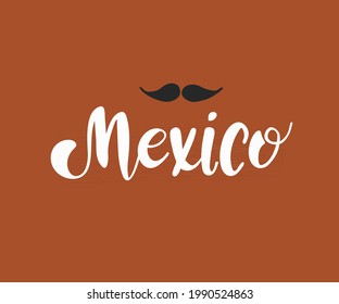 Mexico country typography illustration with traditional mexican culture decoration in hand drawn style for national event, party or festive celebration.