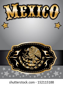 Mexico cowboy gold belt buckle vector design and lettering 