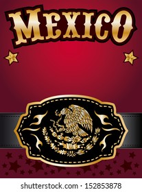 Mexico cowboy gold belt buckle vector design and lettering