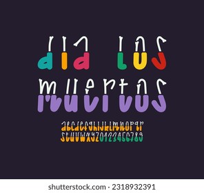 Mexico creepy font, alphabet in the horror style, cartoon zombie letters and numbers made in bones, vector illustration 10EPS