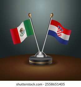 Mexico and Croatia table flags relation  with gradient backgrund. Vector Illustration