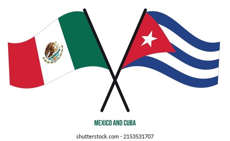 Mexico and Cuba Flags Crossed And Waving Flat Style. Official Proportion. Correct Colors.