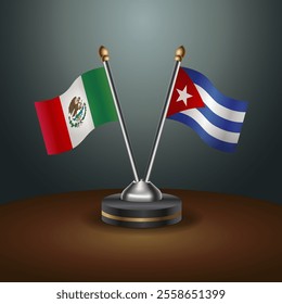 Mexico and Cuba table flags relation  with gradient backgrund. Vector Illustration