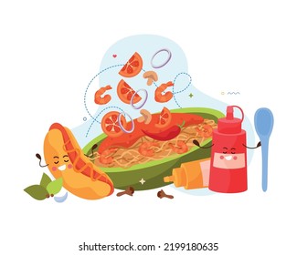 Mexico cuisine cartoon composition with ingredients for taco cooking flat vector illustration