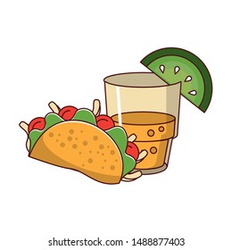 mexico culture and foods cartoons glass lemon cut on the edge also taco vector illustration graphic design