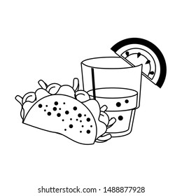 mexico culture and foods cartoons glass lemon cut on the edge also taco vector illustration graphic design
