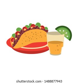 mexico culture and foods cartoons glass lemon cut on the edge and plate also taco vector illustration graphic design