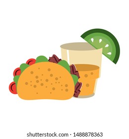 mexico culture and foods cartoons glass lemon cut on the edge and taco vector illustration graphic design