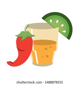mexico culture and foods cartoons glass lemon cut on the edge also jalapeno vector illustration graphic design