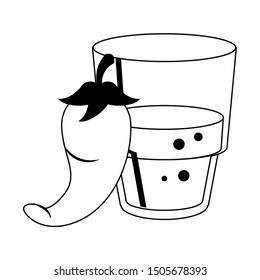 mexico culture and foods cartoons glass and jalapeno vector illustration graphic design
