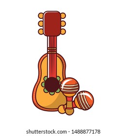 mexico culture and foods cartoons mariachi guitar and the rattles vector illustrationgraphic design