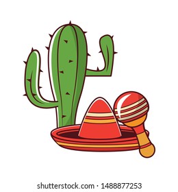 mexico culture and foods cartoons mariachi hat and cactus also the rattle vector illustrationgraphic design