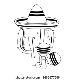 mexico culture and foods cartoons mariachi hat on cactus also the rattle vector illustration graphic design