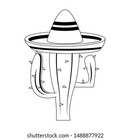 mexico culture and foods cartoons mariachi hat on cactus vector illustration graphic design