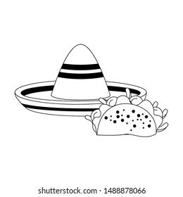 mexico culture and foods cartoons mariachi hat and taco vector illustrationgraphic design