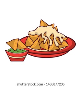 mexico culture and foods cartoons plate with nachos and melted cheese also guacamole nachos vector illustration graphic design