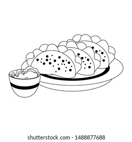 mexico culture and foods cartoons plate with tacos and guacamole vector illustration graphic design