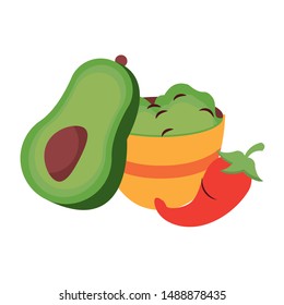 mexico culture and foods cartoons plate with guacamole and avocado also jalapeno vector illustrationgraphic design