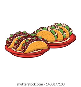 mexico culture and foods cartoons plates with tacos vector illustration graphic design