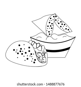 mexico culture and foods cartoons taco and guacamole plate on nachos vector illustration graphic design