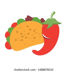 mexico culture and foods cartoons taco and jalapeno vector illustrationgraphic design