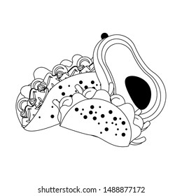 mexico culture and foods cartoons tacos and avocado vector illustration graphic design