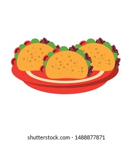 mexico culture and foods cartoons tacos on plate vector illustration graphic design