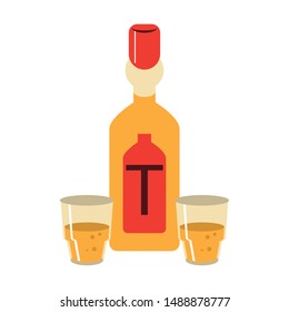mexico culture and foods cartoons tequila bottle and glasses vector illustration graphic design