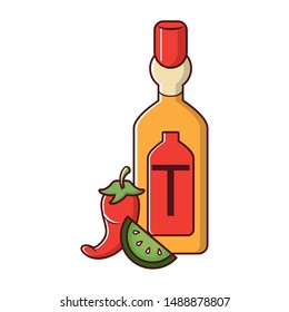 mexico culture and foods cartoons tequila bottle lemon cut and jalapeno vector illustration graphic design