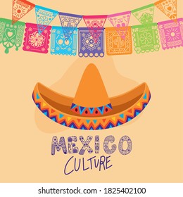 Cultura de México con diseño de sombreros, emblema del turismo mexicano latín y tema del partido Ilustración vectorial