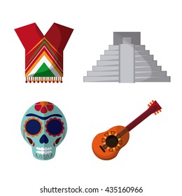 Mexico culture icons in flat design style, vector illustration