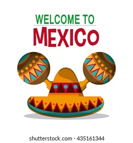 Mexico culture icons in flat design style, vector illustration